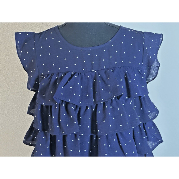 Women's Sleeveless Polka Dot Ruffle Top Summer Polka Dot Top Size Small - Picture 2 of 16